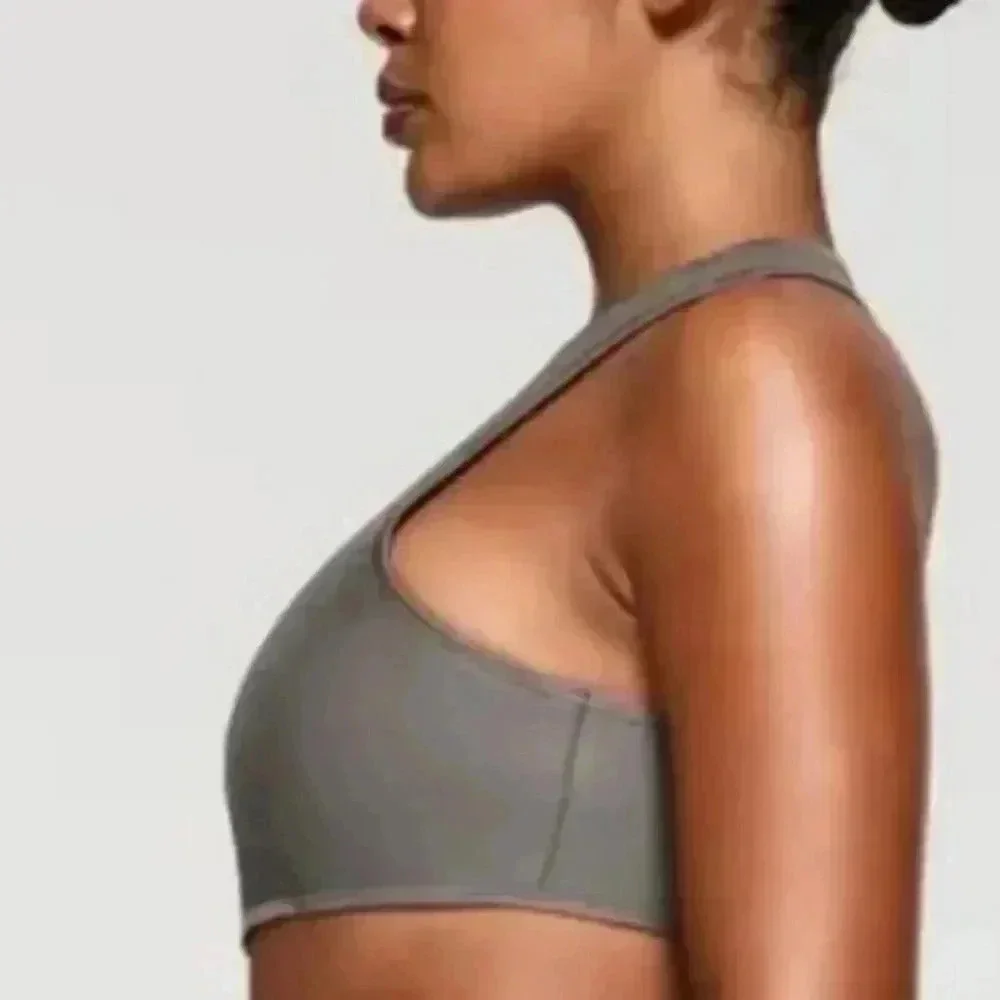 Skims Swim Top Front Zipper Racerback Rubberized Scuba Gray Chalk 2X
